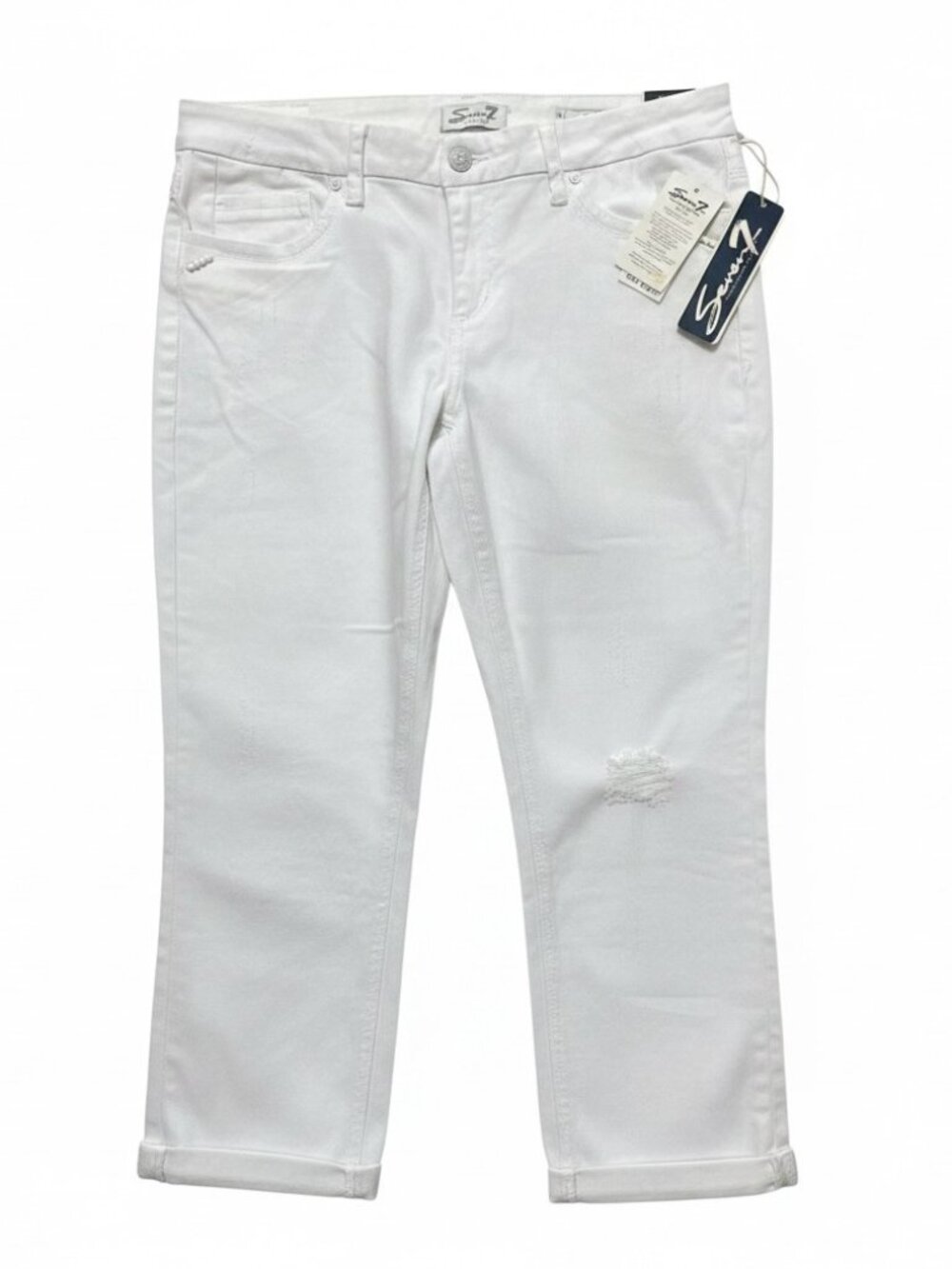 NWT Seven7 Distressed White cropped Jeans 10